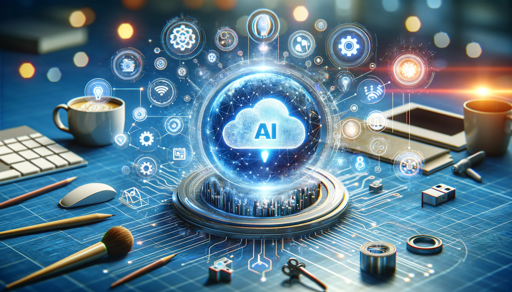 Image moderne et innovante représentant les meilleurs outils d'IA pour les entreprises en 2024, mettant en avant l'automatisation et la technologie avancée